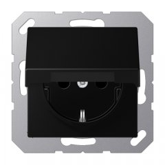 Kontaktligzda SCHUKO, 16 A 250 V ~, ar bērnu drošību un vāciņu, termoplasts krāsots, Serie A, grafītmelns matēts