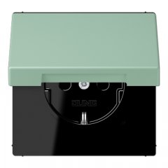 Kontaktligzda SCHUKO, 16 A 250 V ~, ar bērnu drošību un vāciņu, termoplasts krāsots, Serie LS, vert anglais clair