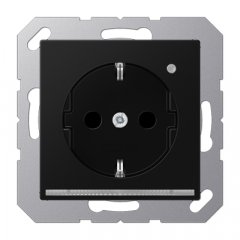 Kontaktligzda SCHUKO ar LED apgaismojumu, 16 A 250 V ~, ar bērnu drošību, termoplasts krāsots, Serie A, grafītmelns matēts