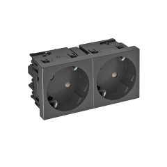 Kontaktligzda 33°, divvietīga aizsargkontakts, Connect 45 250V, 10/16A, PC, pelēkmelna, 7021 STD-D3SC SWGR2