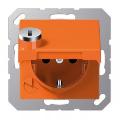 Kontaktligzda SCHUKO, 16 A 250 V ~, ar bērnu drošību un vāciņu, ar drošības slēdzeni, termoplasts, Serie A, orange