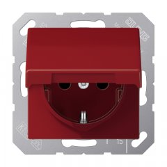 Kontaktligzda SCHUKO, 16 A 250 V ~, ar bērnu drošību un vāciņu, termoplasts, Serie AS, sarkans