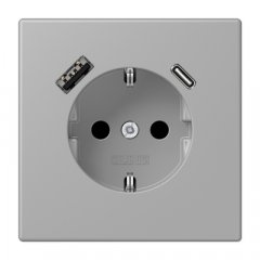Kontaktligzda SCHUKO 16 A 250 V ~, USB pieslēgvieta 1 x Typ A + 1 x Typ C, ar bērnu drošību, Serie LS, gris moyen