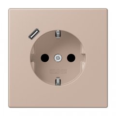 Kontaktligzda SCHUKO 16 A 250 V ~, USB pieslēgvieta 1 x Typ C, ar bērnu drošību, Serie LS, ombre brûlée claire