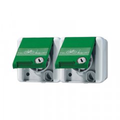 Kontaktligzda dubultā SCHUKO, 4 kabeļu ievadi 16 A 250 V ~ ar simbolu, marķējams, ar vāciņu, mit Sicherh