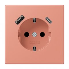 Kontaktligzda SCHUKO 16 A 250 V ~, USB pieslēgvieta 1 x Typ A + 1 x Typ C, ar bērnu drošību, Serie LS, l'ocre rouge moyen