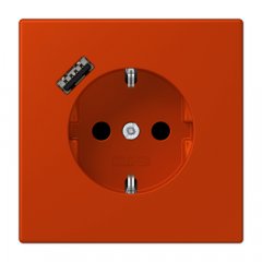 Kontaktligzda SCHUKO 16 A 250 V ~, USB pieslēgvieta 1 x Typ A, ar bērnu drošību, Serie LS, rouge vermillon 59