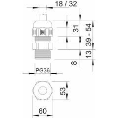 Kabeļu ievads PG36, PA, gaiši pelēks, 7035