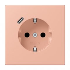 Kontaktligzda SCHUKO 16 A 250 V ~, USB pieslēgvieta 1 x Typ C, ar bērnu drošību, Serie LS, rose clair