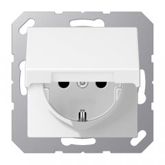 Kontaktligzda SCHUKO, 16 A 250 V ~, ar bērnu drošību un vāciņu, termoplasts krāsots, Serie A, sniegbalts matēts