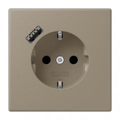 Kontaktligzda SCHUKO 16 A 250 V ~, USB pieslēgvieta 1 x Typ A, ar bērnu drošību, Serie LS, ombre naturelle moyenne