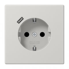 Kontaktligzda SCHUKO 16 A 250 V ~, USB pieslēgvieta 1 x Typ C, ar bērnu drošību, Serie LS, gaiši pelēks
