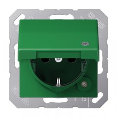 Kontaktligzda SCHUKO, 16 A 250 V ~, ar indikātoru, ar bērnu drošību un vāciņu, termoplasts, Serie A zaļš