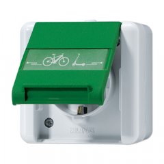 Kontaktligzda SCHUKO, 16 A 250 V ~ ar simbolu, marķējams, ar vāciņu, WG 800, grau/grün