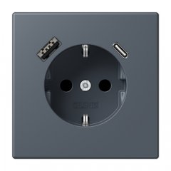 Kontaktligzda SCHUKO 16 A 250 V ~, USB pieslēgvieta 1 x Typ A + 1 x Typ C, ar bērnu drošību, Serie LS, gris fonce 59