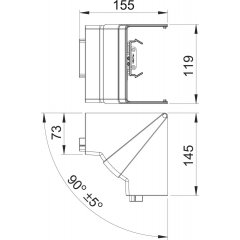 Iekšejais stūris regulējams 70x110mm, PC/ABS, dzidri balts, 9010