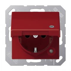 Kontaktligzda SCHUKO, 16 A 250 V ~, ar indikātoru, ar bērnu drošību un vāciņu, termoplasts, Serie A sarkans