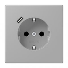 Kontaktligzda SCHUKO 16 A 250 V ~, USB pieslēgvieta 1 x Typ C, ar bērnu drošību, Serie LS, gris moyen