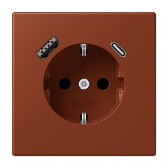 Kontaktligzda SCHUKO 16 A 250 V ~, USB pieslēgvieta 1 x Typ A + 1 x Typ C, ar bērnu drošību, Serie LS, terre sienne brûlée