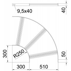 90° Līkums ar trapecveida spraisli B510mm, V2A, 1.4301, 2B