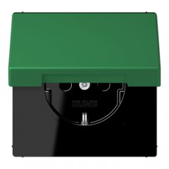 Kontaktligzda SCHUKO, 16 A 250 V ~, ar bērnu drošību un vāciņu, termoplasts krāsots, Serie LS, vert foncé