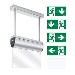 Emergency light with 3 hour emergency light duration, 32 m viewing distance, pendulum mounting, LED, self-control feature, fail-safe contact