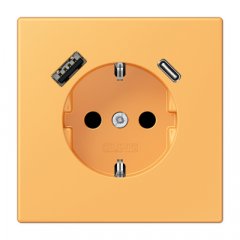 Kontaktligzda SCHUKO 16 A 250 V ~, USB pieslēgvieta 1 x Typ A + 1 x Typ C, ar bērnu drošību, Serie LS, ocre jaune clair