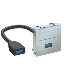Media adapteris,USB 3.0 A-A ar kabeli, rozete-rozete 45x45mm, PC, alumīnija lakots MTG-U3A F AL1