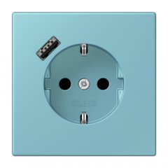 Kontaktligzda SCHUKO 16 A 250 V ~, USB pieslēgvieta 1 x Typ A, ar bērnu drošību, Serie LS, céruléen moyen