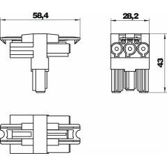 T-shaped Sadales bloks, 1 ieeja / 2 izējas 3-polīgs, melns VB-T GST18i3p