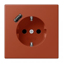 Kontaktligzda SCHUKO 16 A 250 V ~, USB pieslēgvieta 1 x Typ A, ar bērnu drošību, Serie LS, l'ocre rouge