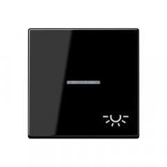 Taustiņs 1-viet, ar indikācijas logu, ar spuldzes simbolu, termoplasts, Serie A, melns