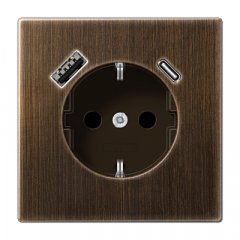 Kontaktligzda SCHUKO 16 A 250 V ~, USB pieslēgvieta 1 x Typ A + 1 x Typ C, ar bērnu drošību, Serie LS, Messing antik