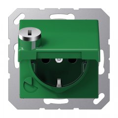 Kontaktligzda SCHUKO, 16 A 250 V ~, ar bērnu drošību un vāciņu, ar drošības slēdzeni, termoplasts, zaļš