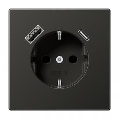 Kontaktligzda SCHUKO 16 A 250 V ~, USB pieslēgvieta 1 x Typ A + 1 x Typ C, ar bērnu drošību, Serie LS, antracīts