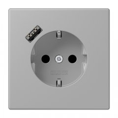 Kontaktligzda SCHUKO 16 A 250 V ~, USB pieslēgvieta 1 x Typ A, ar bērnu drošību, Serie LS, gris moyen