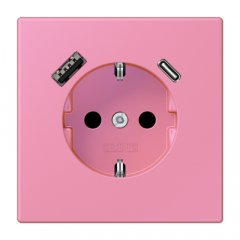 Kontaktligzda SCHUKO 16 A 250 V ~, USB pieslēgvieta 1 x Typ A + 1 x Typ C, ar bērnu drošību, Serie LS, rose vif