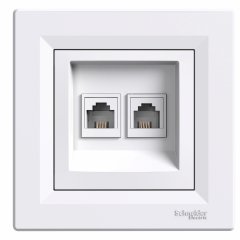 Asfora, double telephone socket, RJ11, balts