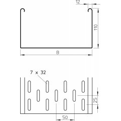 Kabeļu rene MKS perforēta ar Savienojums 110x100x3000, St, FS