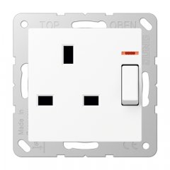 Kontaktligzda pārslēdzama Anglijas standarts, 13 A 250 V ~, skrūvju spailes BS 1363-1, 4 mm2, ar indikātoru, sniegbalts matēts