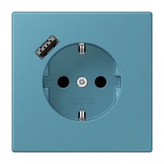 Kontaktligzda SCHUKO 16 A 250 V ~, USB pieslēgvieta 1 x Typ A, ar bērnu drošību, Serie LS, céruléen vif