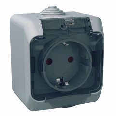 Cedar Plus - vienas kontaktligzdas puseE - 16A, žalūzijas, caurspīdīgs vāks, pelēks