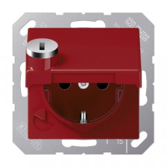 Kontaktligzda SCHUKO, 16 A 250 V ~, ar bērnu drošību un vāciņu, ar drošības slēdzeni, termoplasts, sarkans