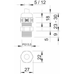 Kabeļu ievads PG13,5, PA, gaiši pelēks, 7035