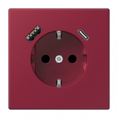 Kontaktligzda SCHUKO 16 A 250 V ~, USB pieslēgvieta 1 x Typ A + 1 x Typ C, ar bērnu drošību, Serie LS, le rubis