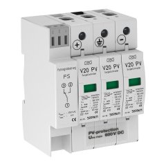 Pārsprieguma novadītājs V20 3-polīgs saules baterijam + FS 600V DC V20-C 3PHFS-600