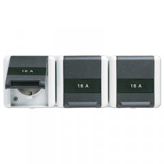 Kontaktligzda SCHUKO, 5 kabeļu ievadi, 22 x 48 mm, 16 A 250 V ~, marķējams, ar vāciņu, horizontāla montāža, IP 44, WG 800