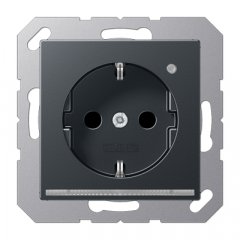 Kontaktligzda SCHUKO ar LED apgaismojumu, 16 A 250 V ~, ar bērnu drošību, termoplasts krāsots, Serie A, anthrazit