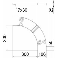 90° līkums ar trapecveida spraišļiem B106mm, Alu, GB