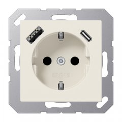 Kontaktligzda SCHUKO 16 A 250 V ~, USB pieslēgvieta 1 x Typ A + 1 x Typ C, ar bērnu drošību, Serie AS, balts